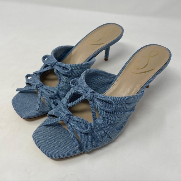 Sam Edelman Pia in Blue Denim Slip On Kitten Heel Sandals - NWT - Picture 11 of 13